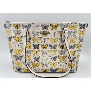 Coach Gallery Tote White Colorful Butterflies Signature Canvas Art Whimsical